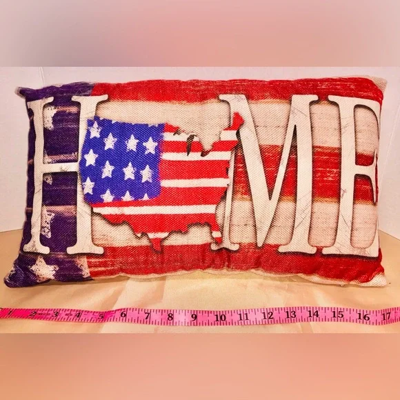 Stars Stripes Patriotic USA Map Flag Decorative Pillow Home Print Living Room